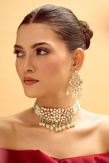 Brass Green Beaded Jewellery Set 