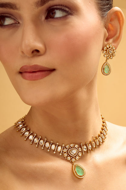 Aqua Gold Necklace & Earring Set 