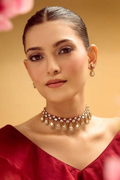 Ruby Brass Necklace & Earring Set 