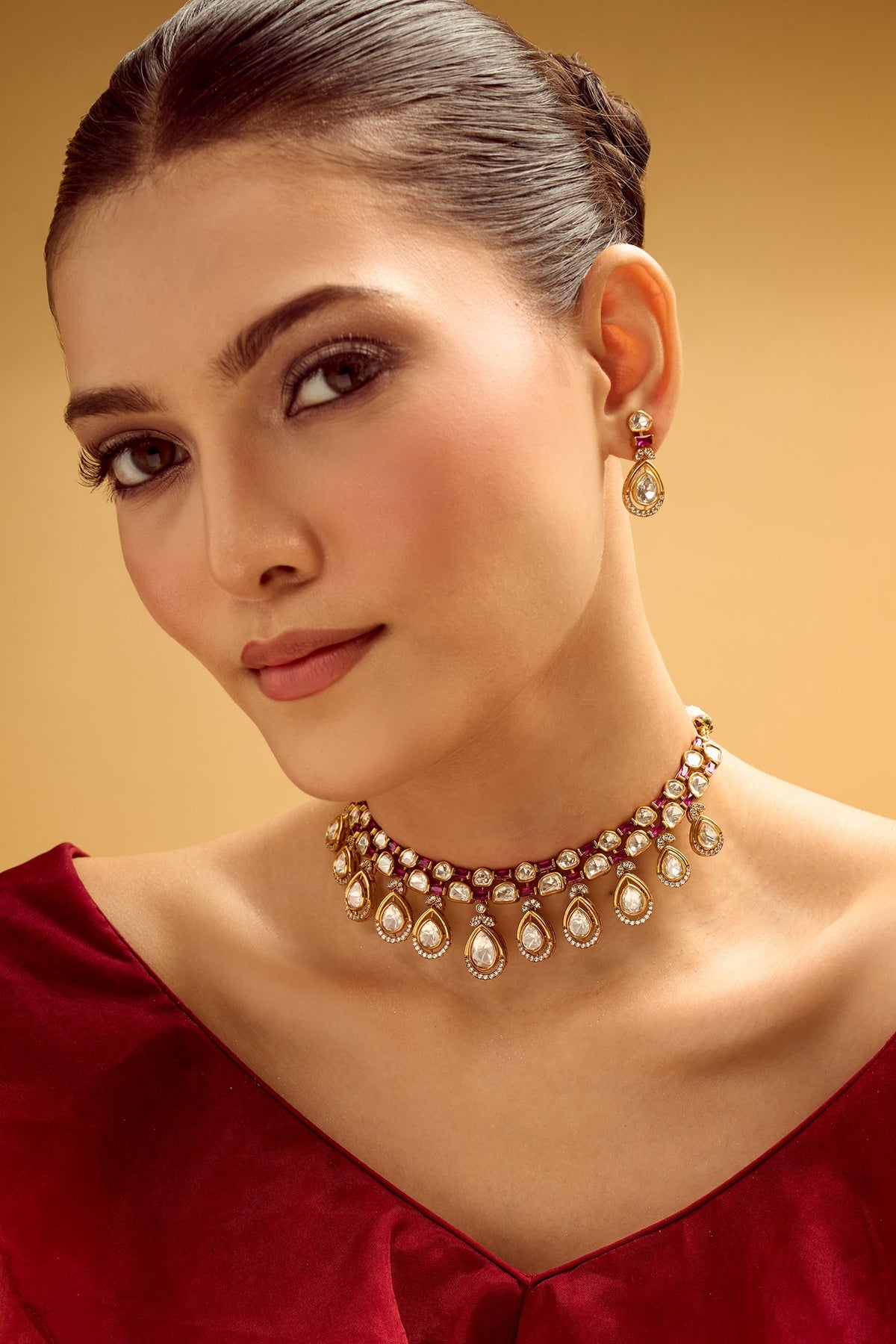 Ruby Brass Necklace & Earring Set 