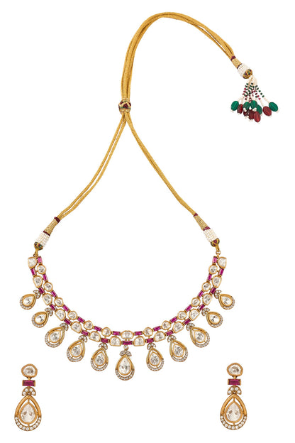 Ruby Brass Necklace & Earring Set 
