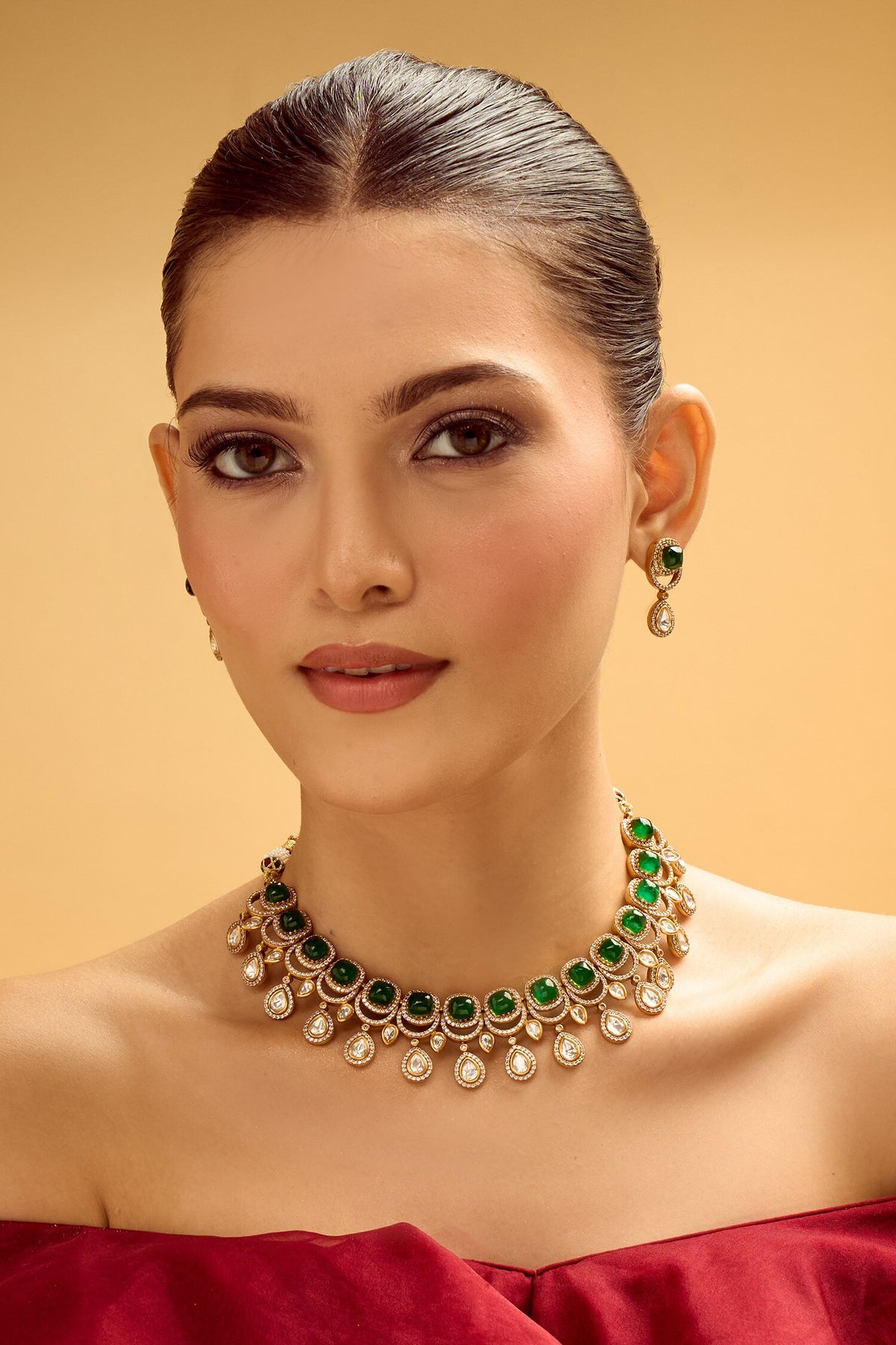 Dark Green Brass Jewellery Set 
