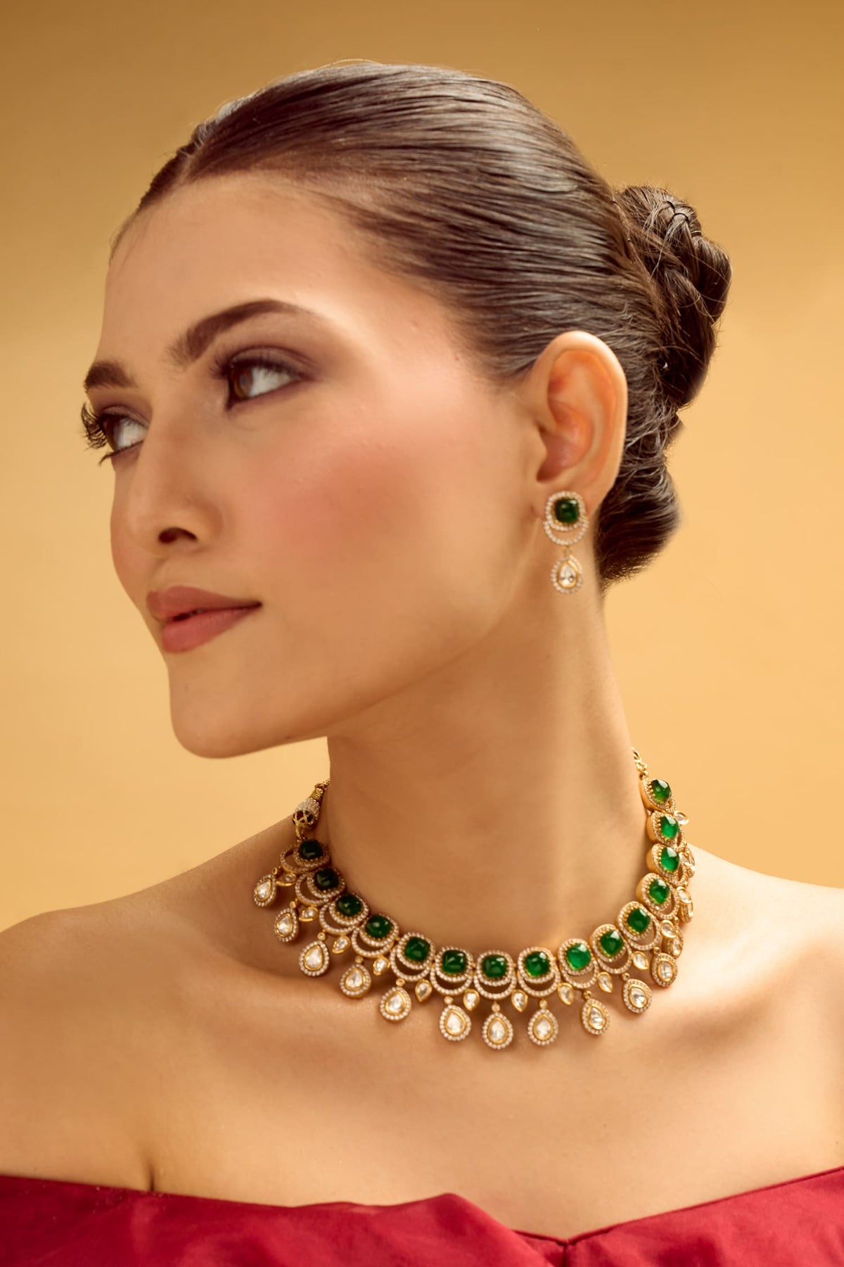 Dark Green Brass Jewellery Set 