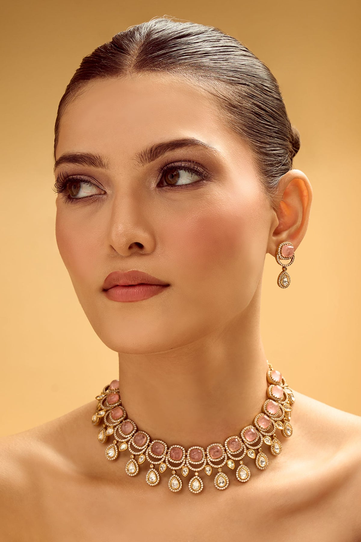 Pink Stone Embellished Jewellery Set 