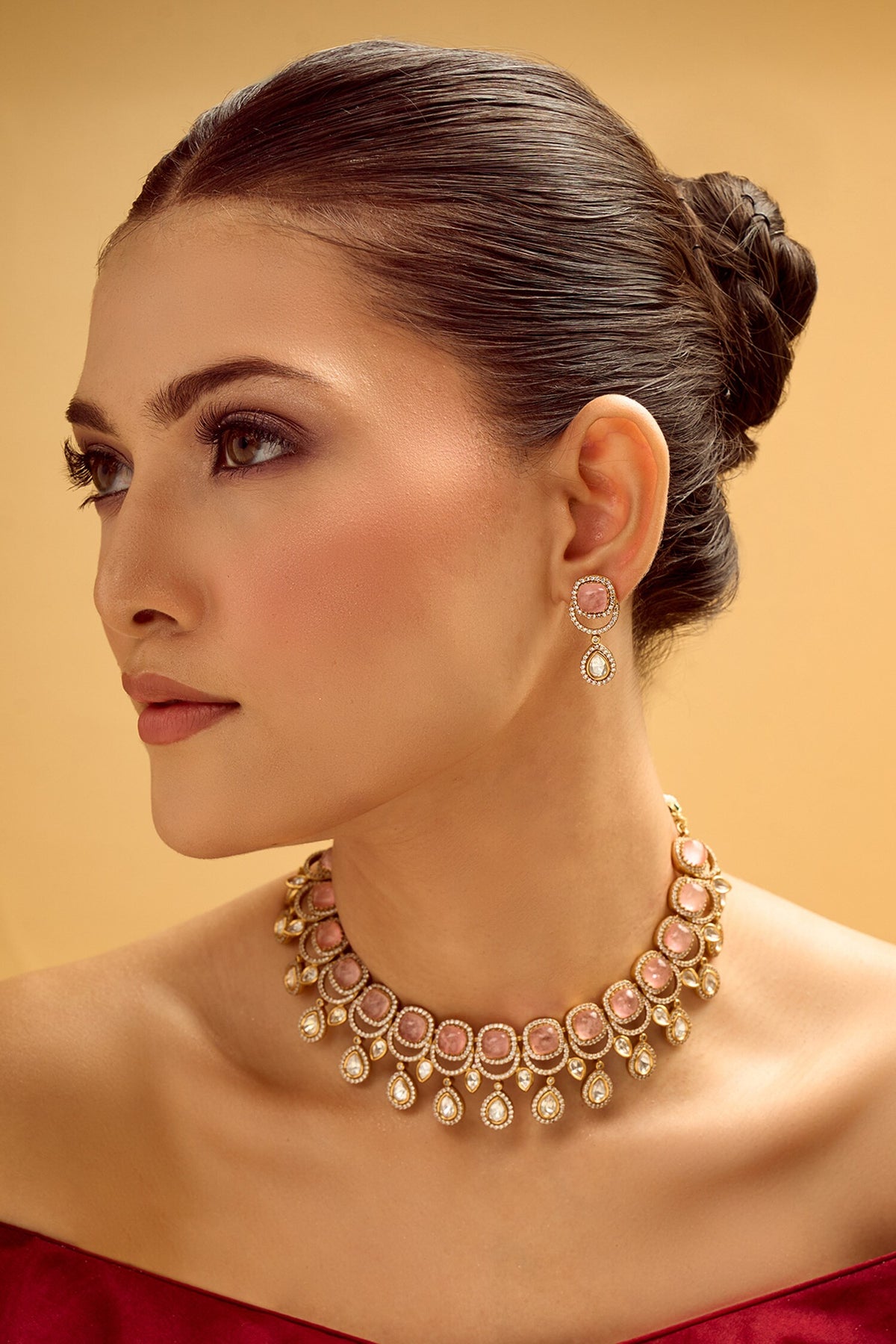 Pink Stone Embellished Jewellery Set 