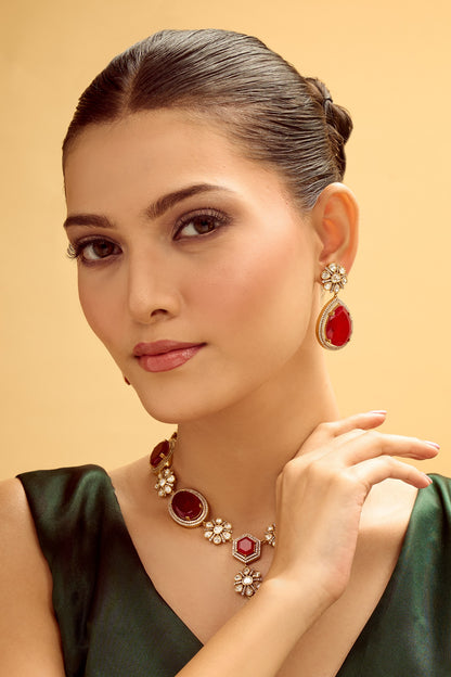 Red Brass Necklace & Earring Set 