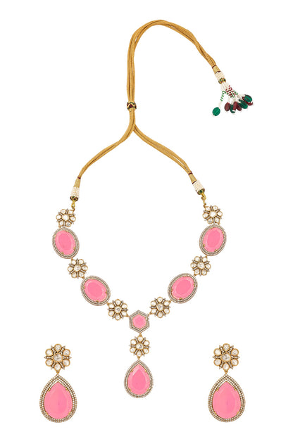 Pink Stone Embellished Jewellery Set 