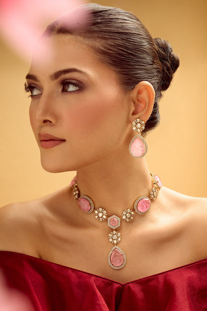Pink Stone Embellished Jewellery Set 