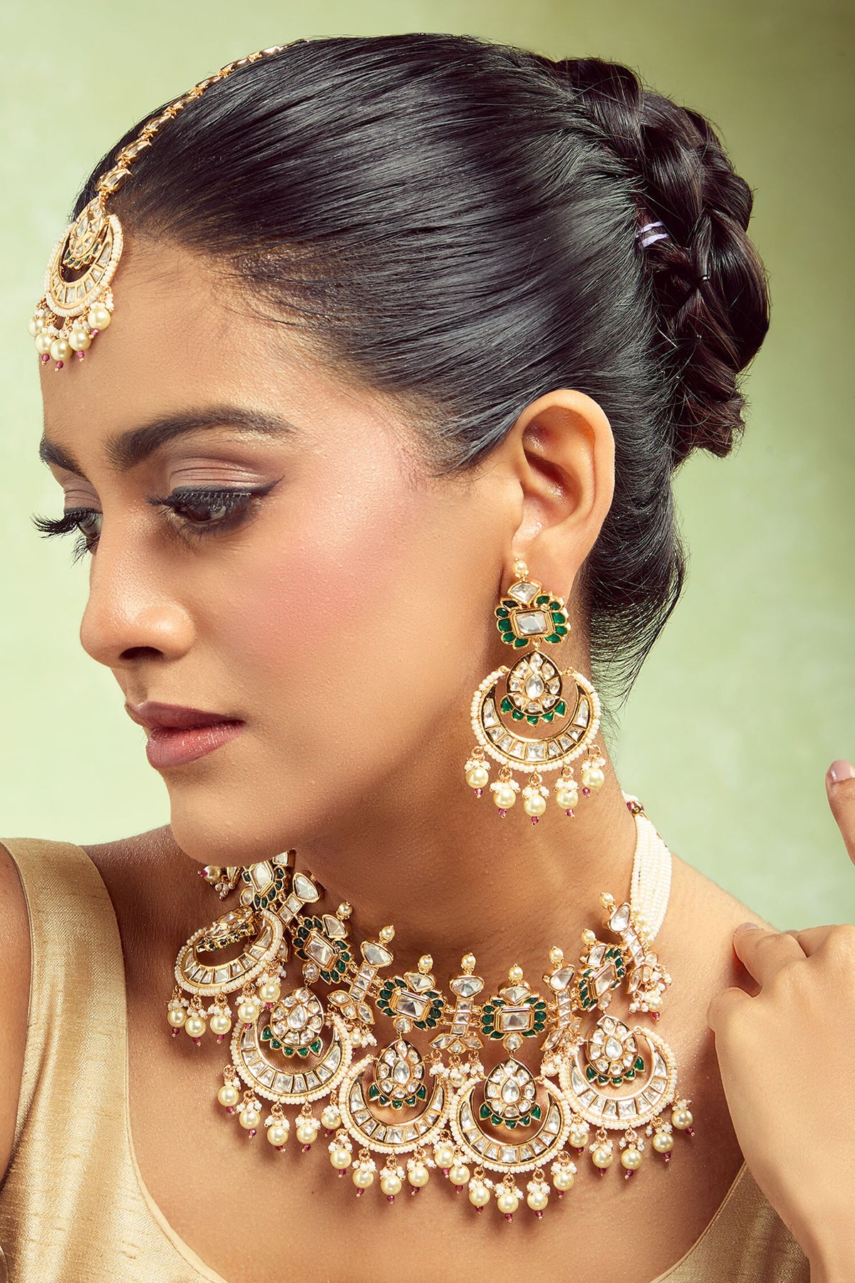 Brass Green & Pink Jewellery Set 