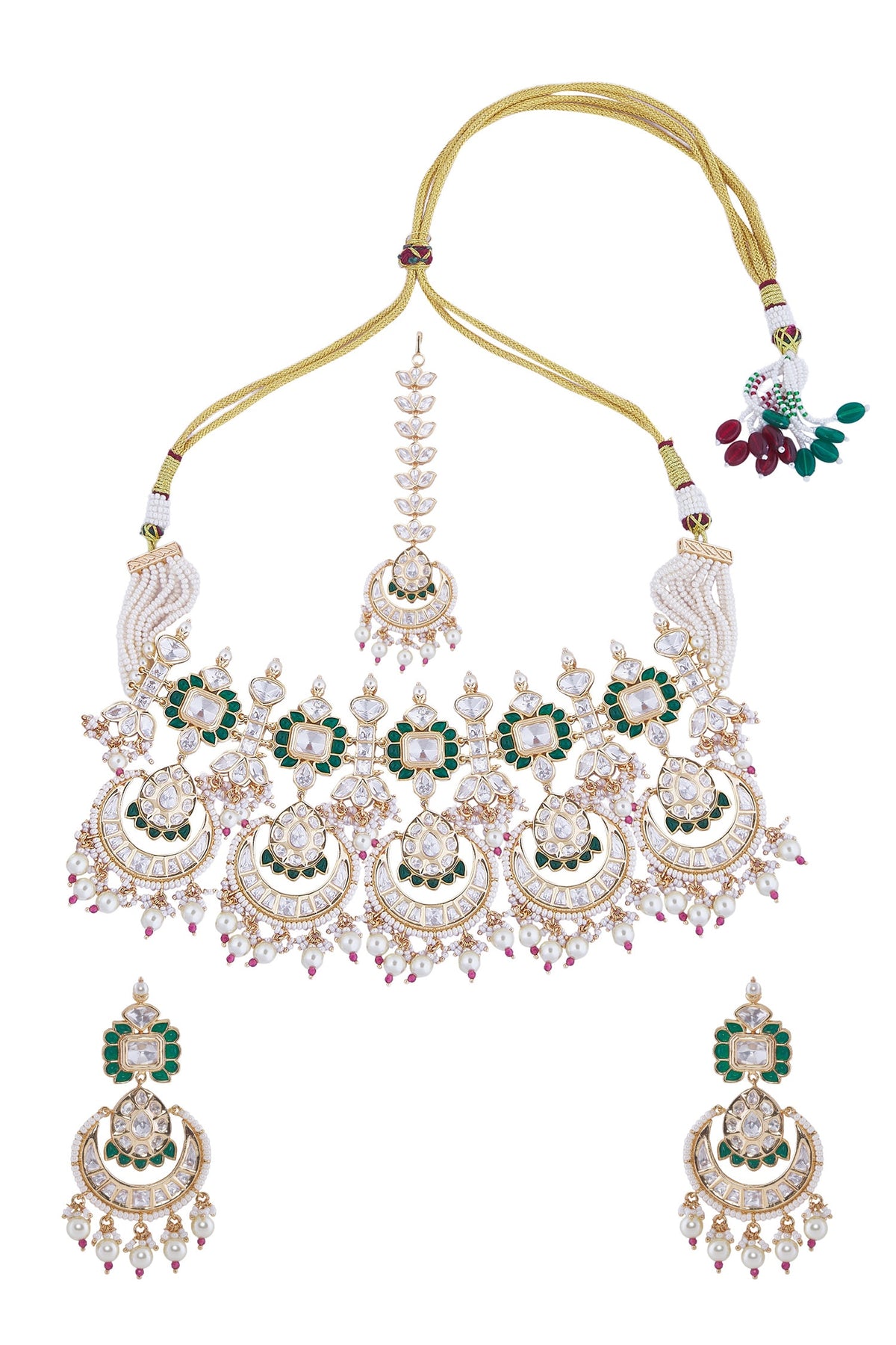 Brass Green & Pink Jewellery Set 