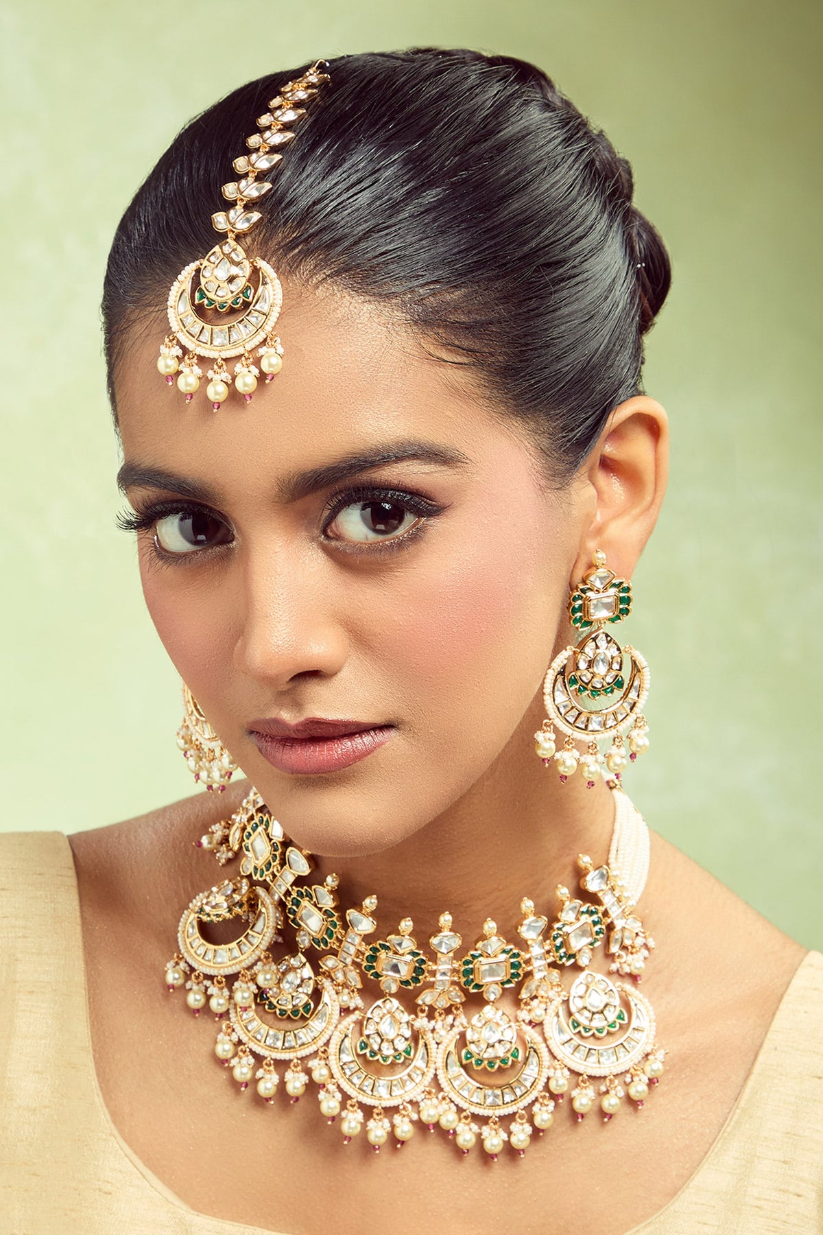 Brass Green & Pink Jewellery Set 
