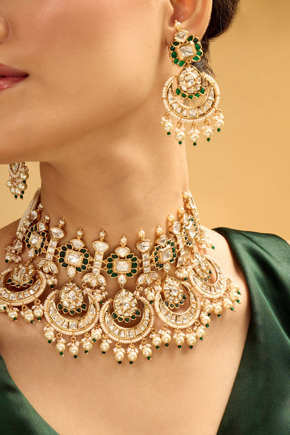Brass Green & White Jewellery Set 