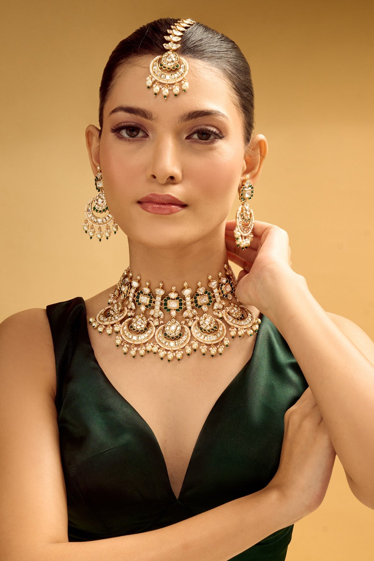 Brass Green & White Jewellery Set 