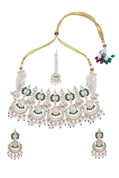 Brass Green & White Jewellery Set 