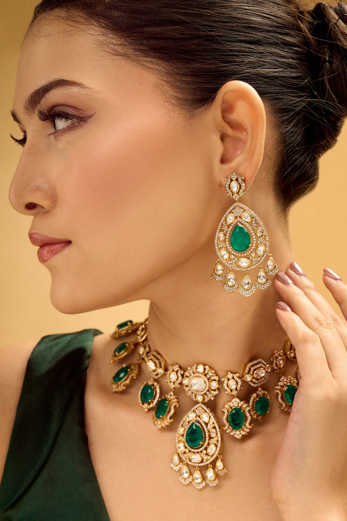 Dark Green Brass Jewellery Set 