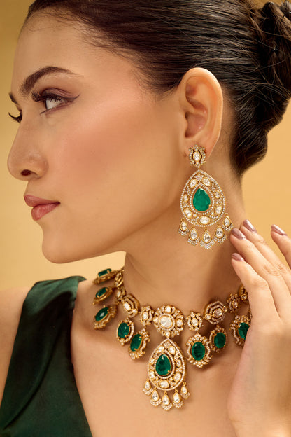 Dark Green Brass Jewellery Set 