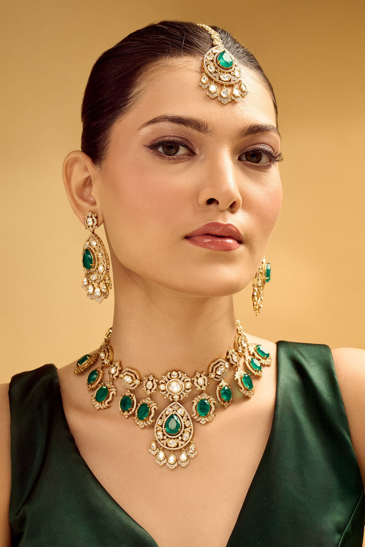 Dark Green Brass Jewellery Set 