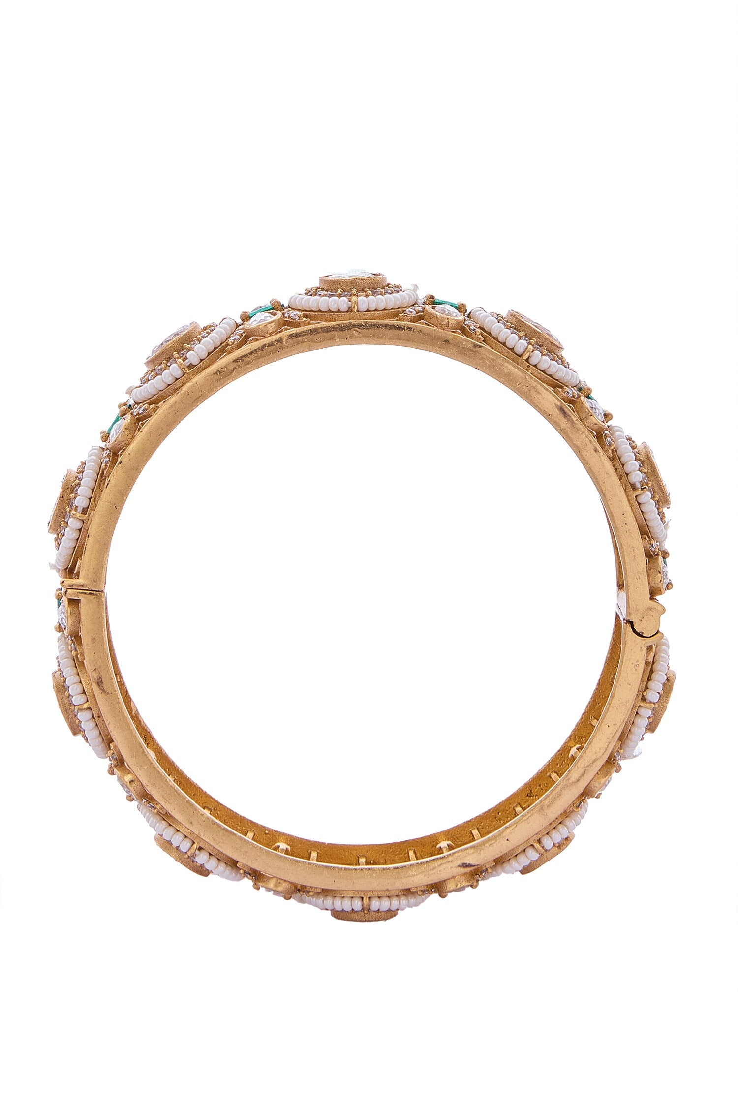 Gold Embellished Green Bangle Set 