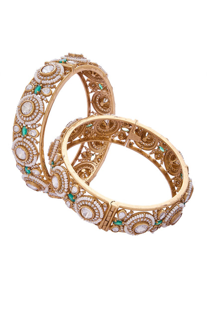 Gold Embellished Green Bangle Set 