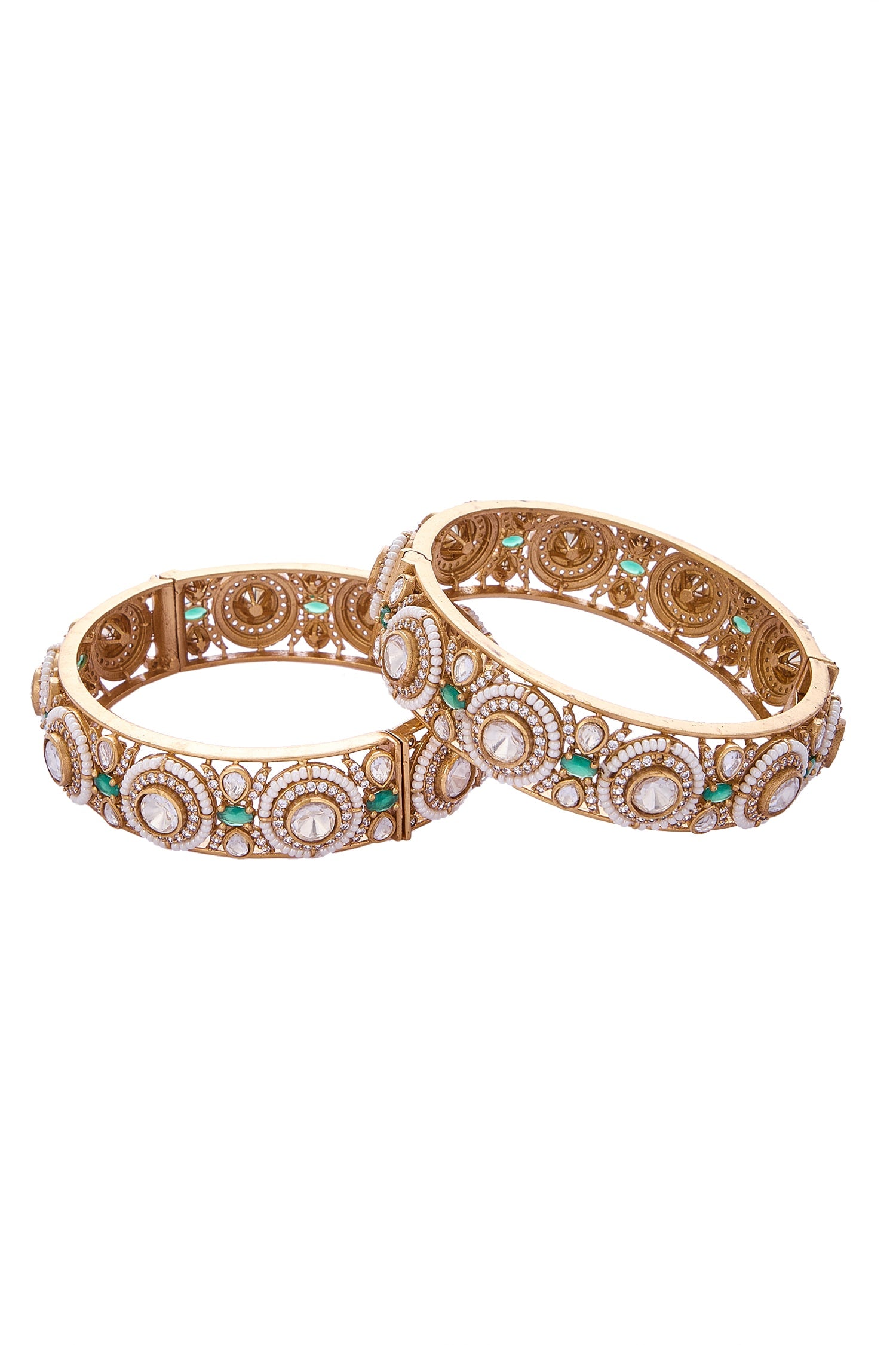 Gold Embellished Green Bangle Set 