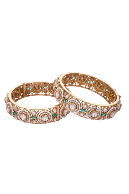 Gold Embellished Green Bangle Set 