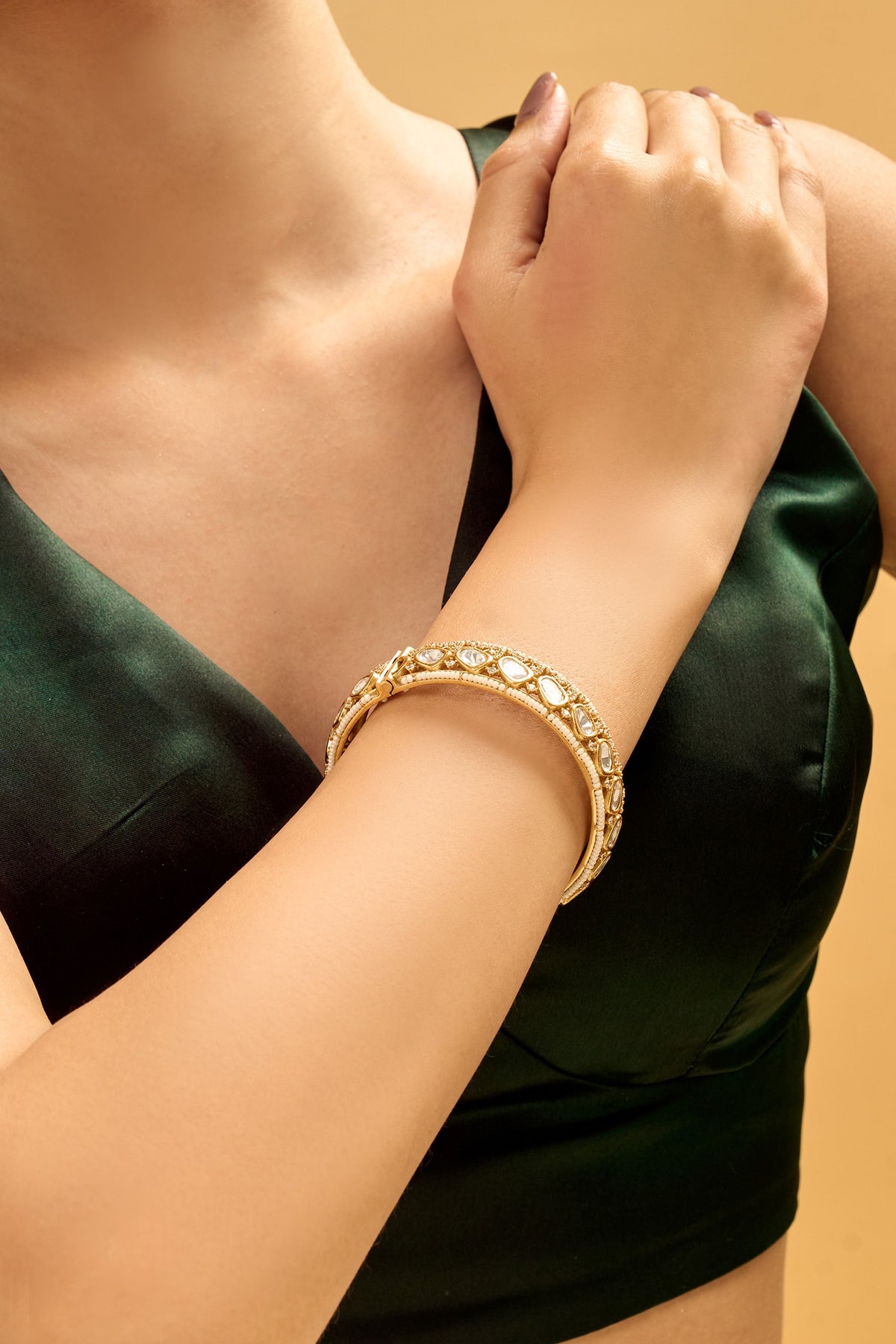 Gold & White Stone Embellished Bangles 