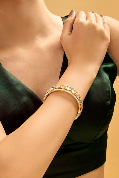 Gold & White Stone Embellished Bangles 