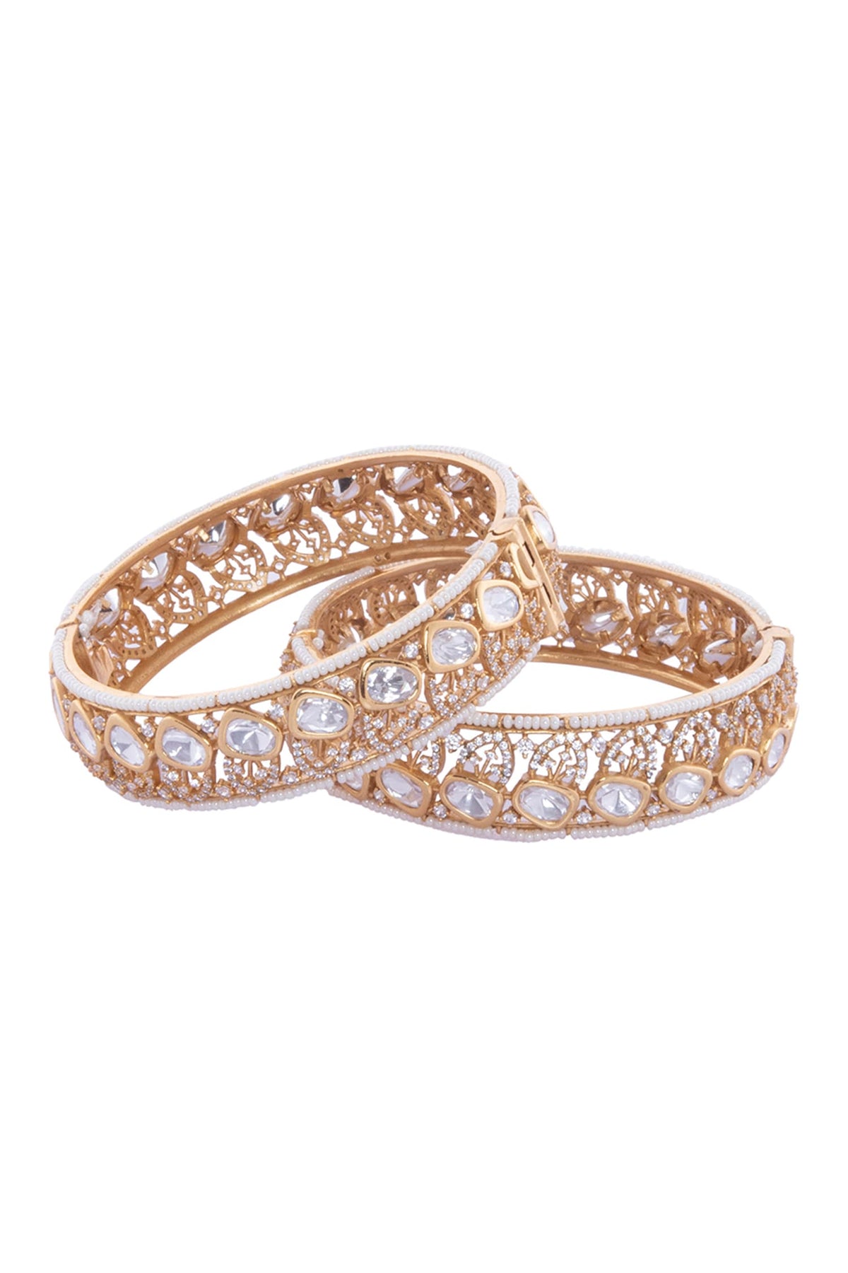 Gold & White Stone Embellished Bangles 