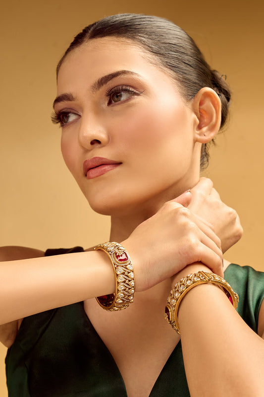 Ruby & Gold Embellished Bangles 