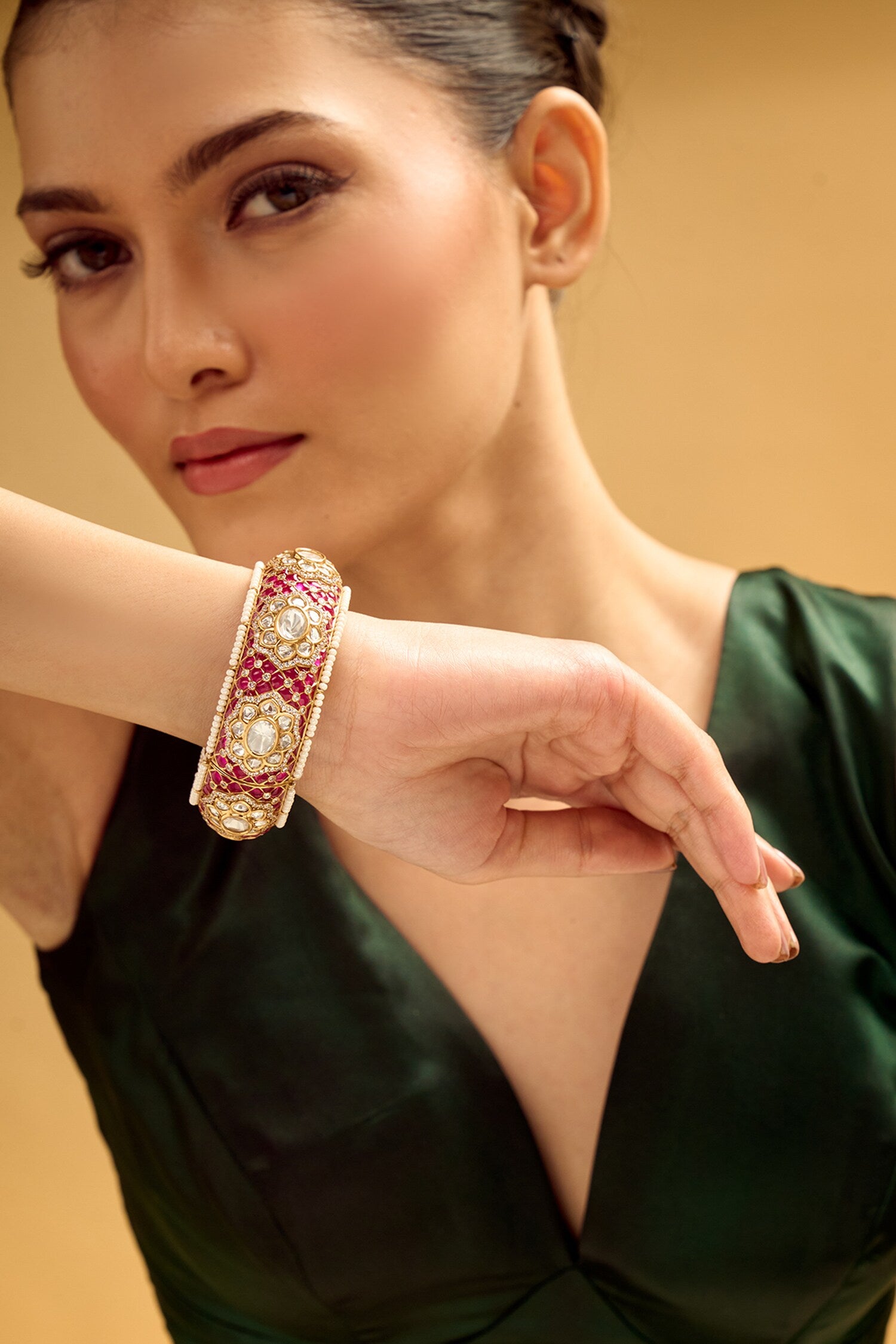 Ruby & Gold Embellished Bangle 