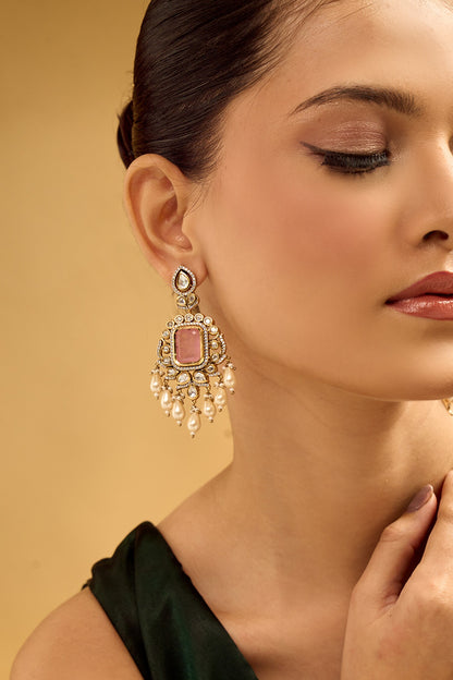 Pink & Gold Dangler Earrings 