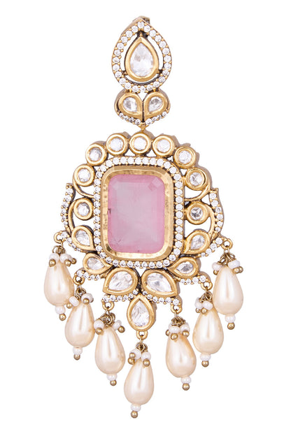 Pink & Gold Dangler Earrings 