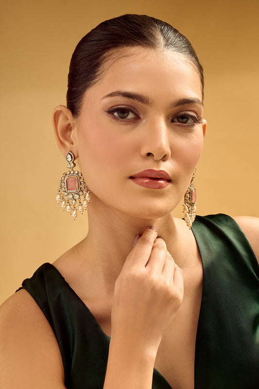 Pink & Gold Dangler Earrings 