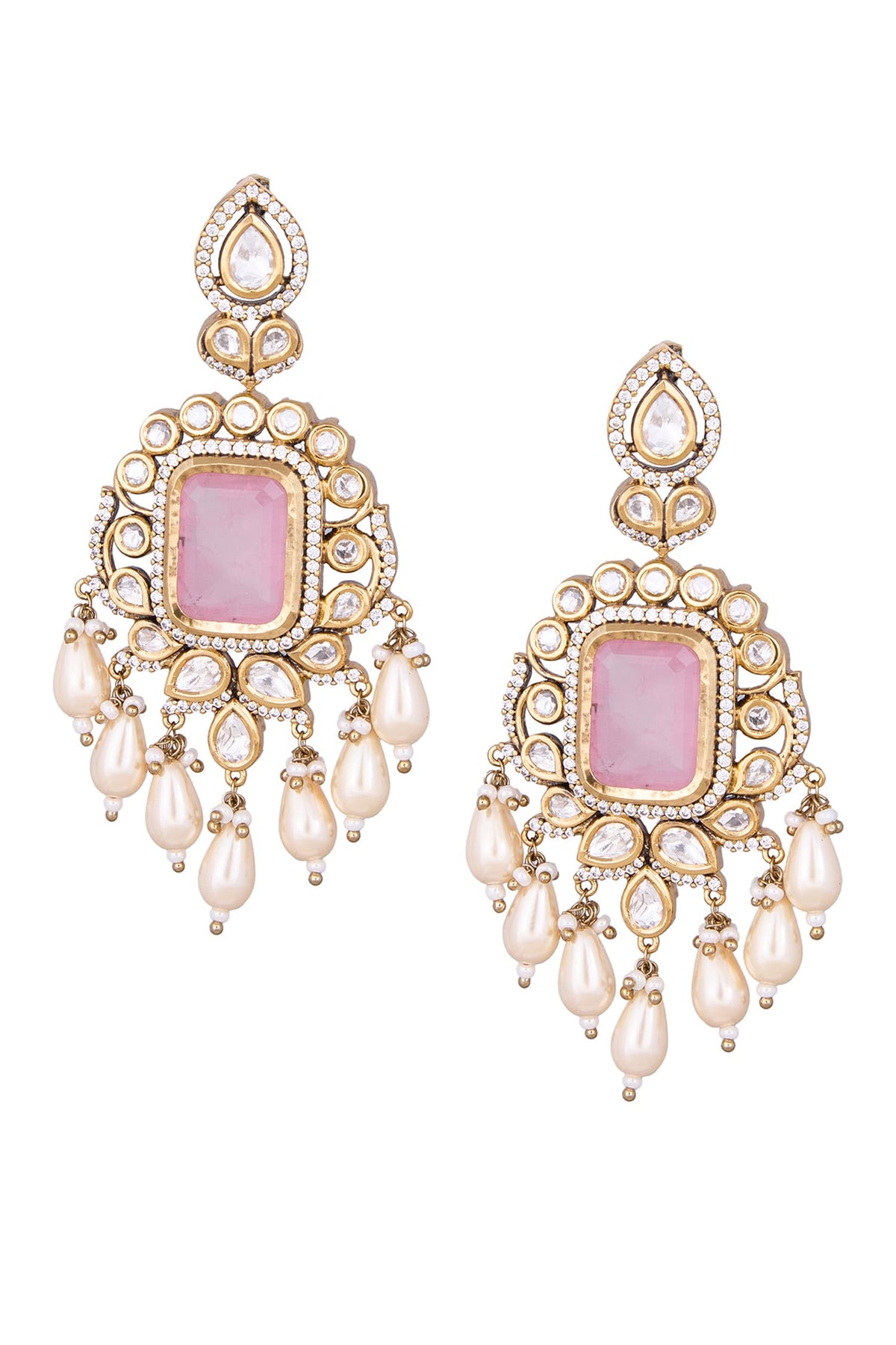 Pink & Gold Dangler Earrings 