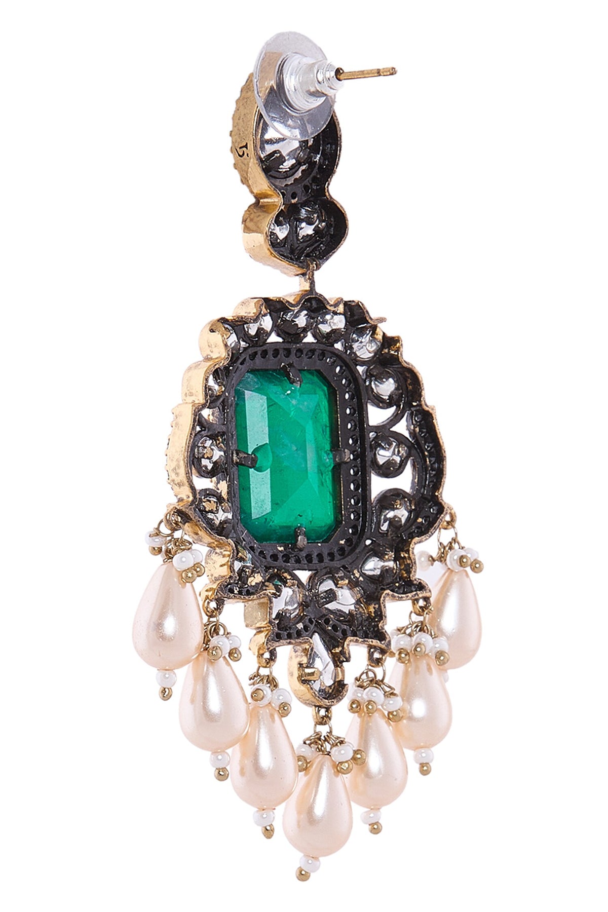 Emerald Green & Gold Dangler Earrings 