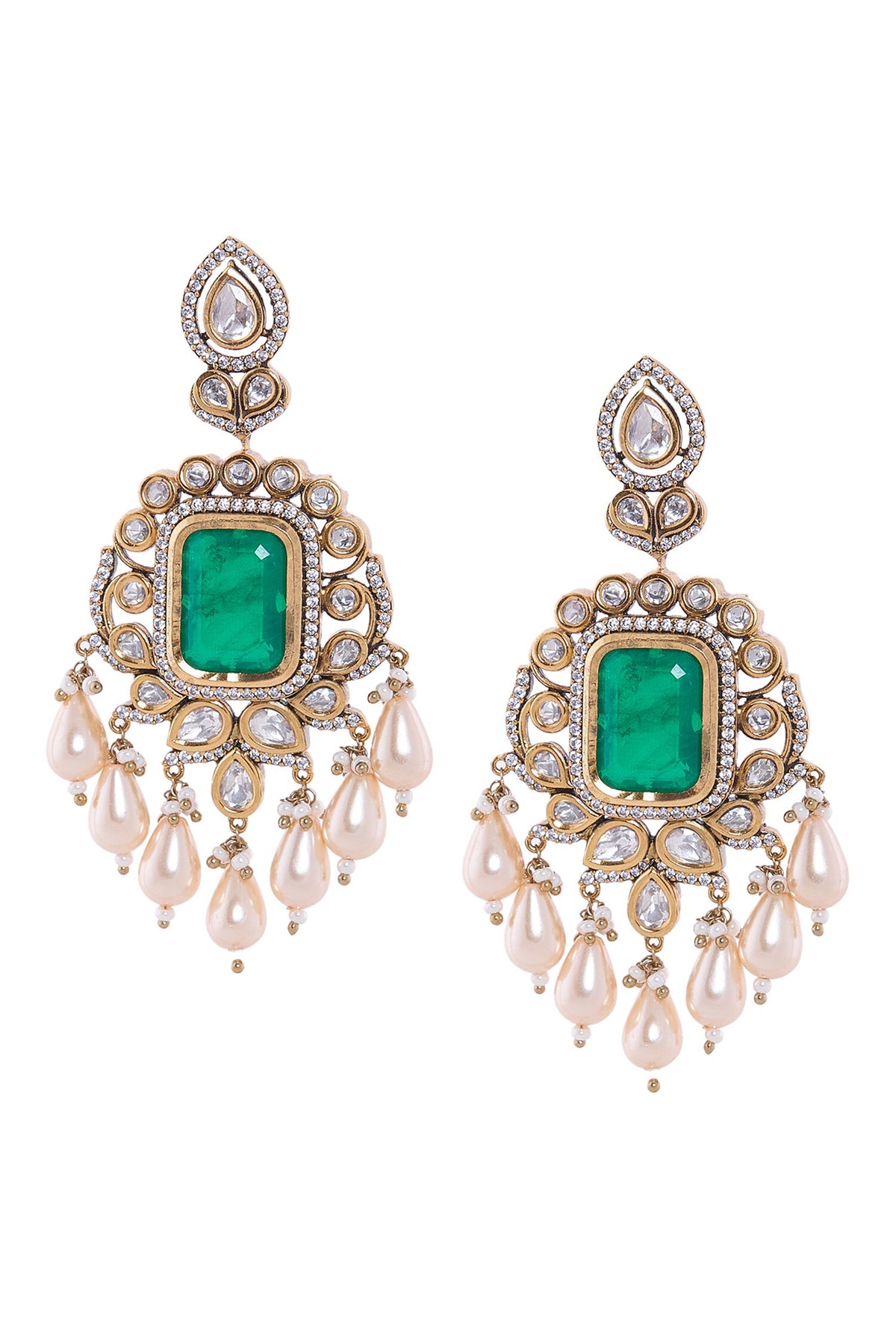 Emerald Green & Gold Dangler Earrings 