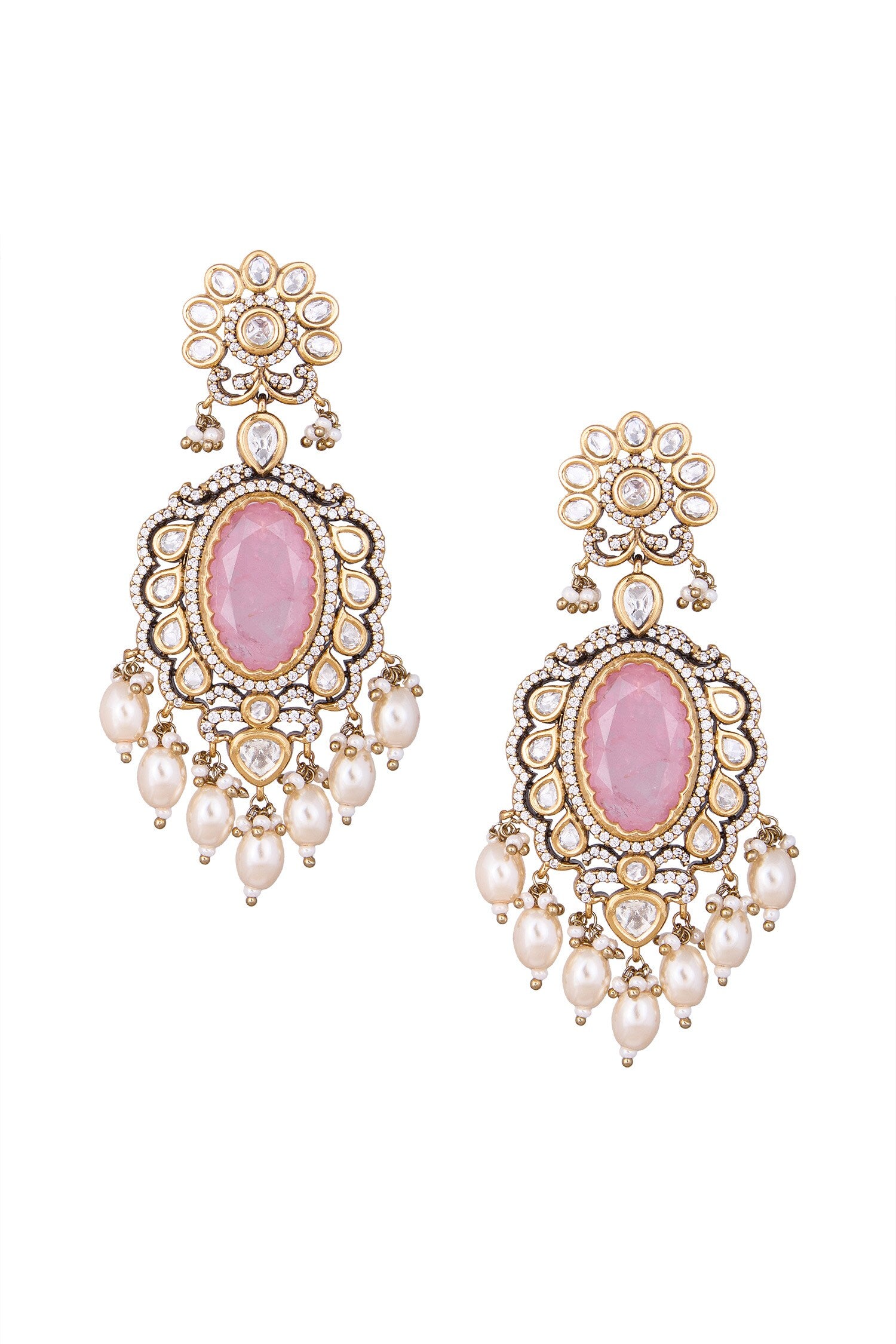 Pink & Gold Dangler Earrings 