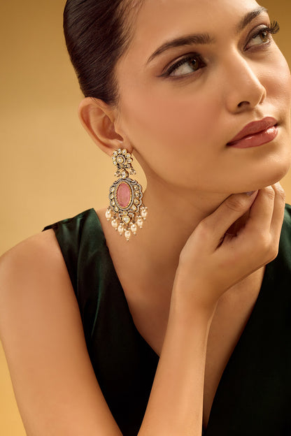 Pink & Gold Dangler Earrings 