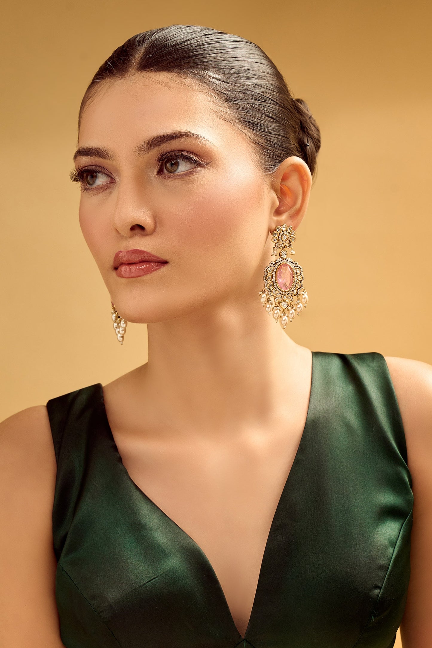 Pink & Gold Dangler Earrings 