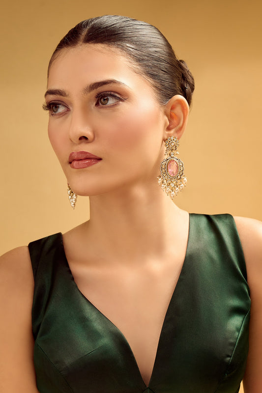 Pink & Gold Dangler Earrings 