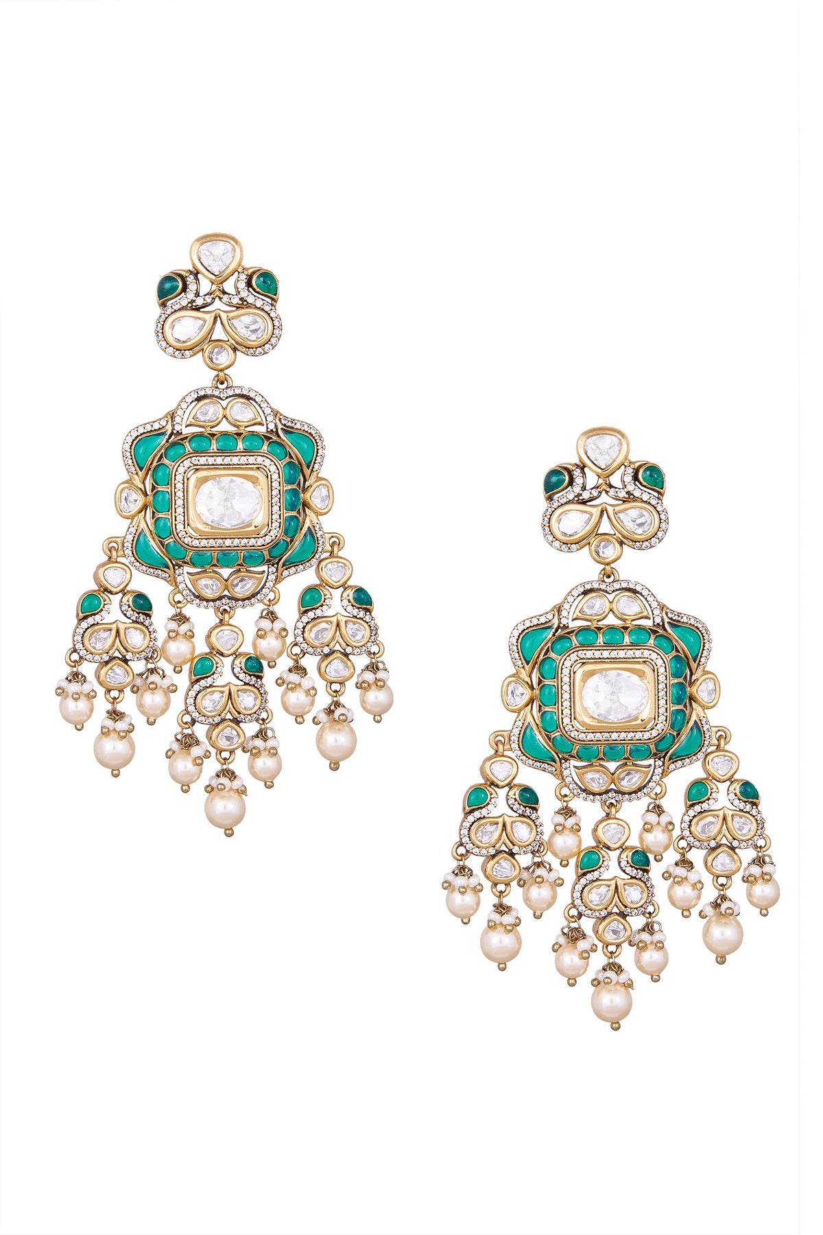 Green Brass Dangler Earrings 