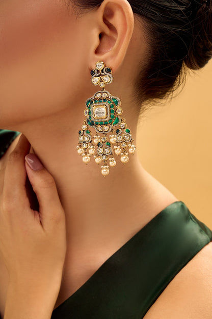 Green Brass Dangler Earrings 