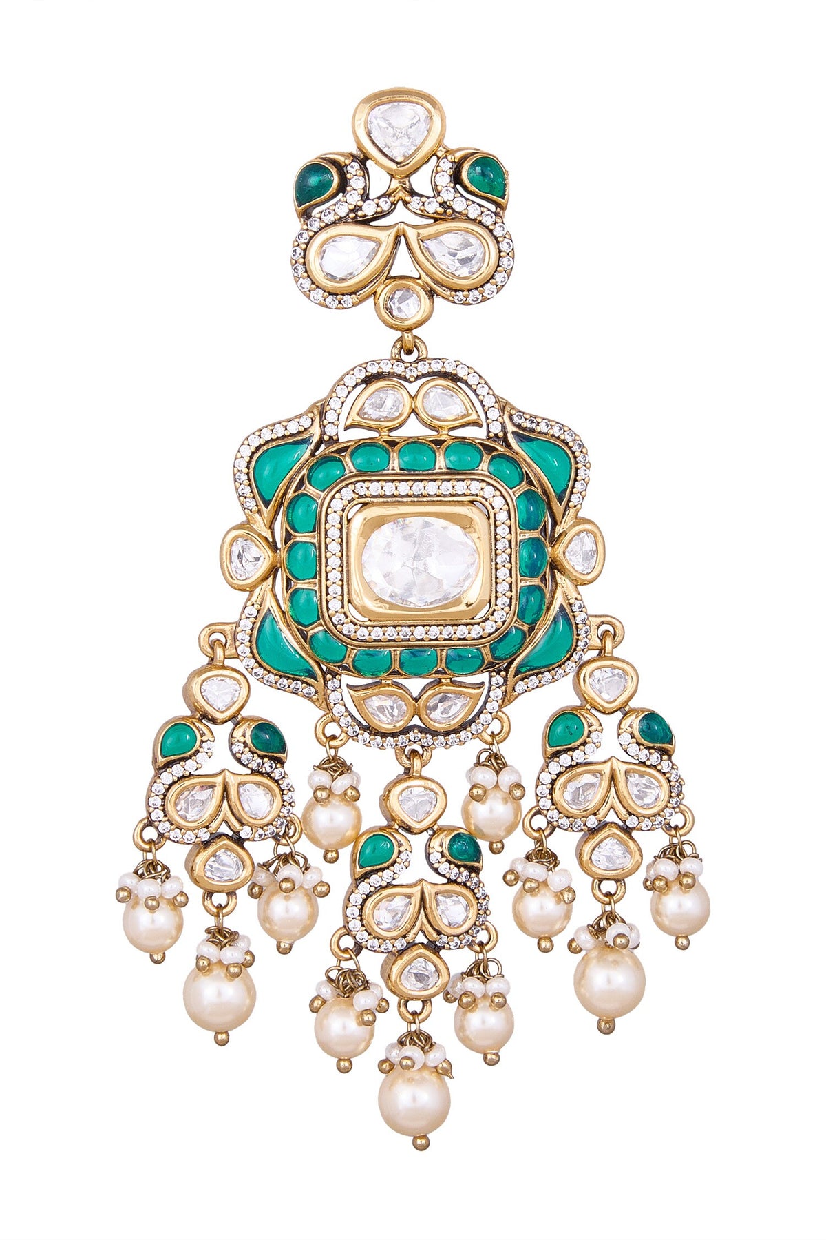 Green Brass Dangler Earrings 