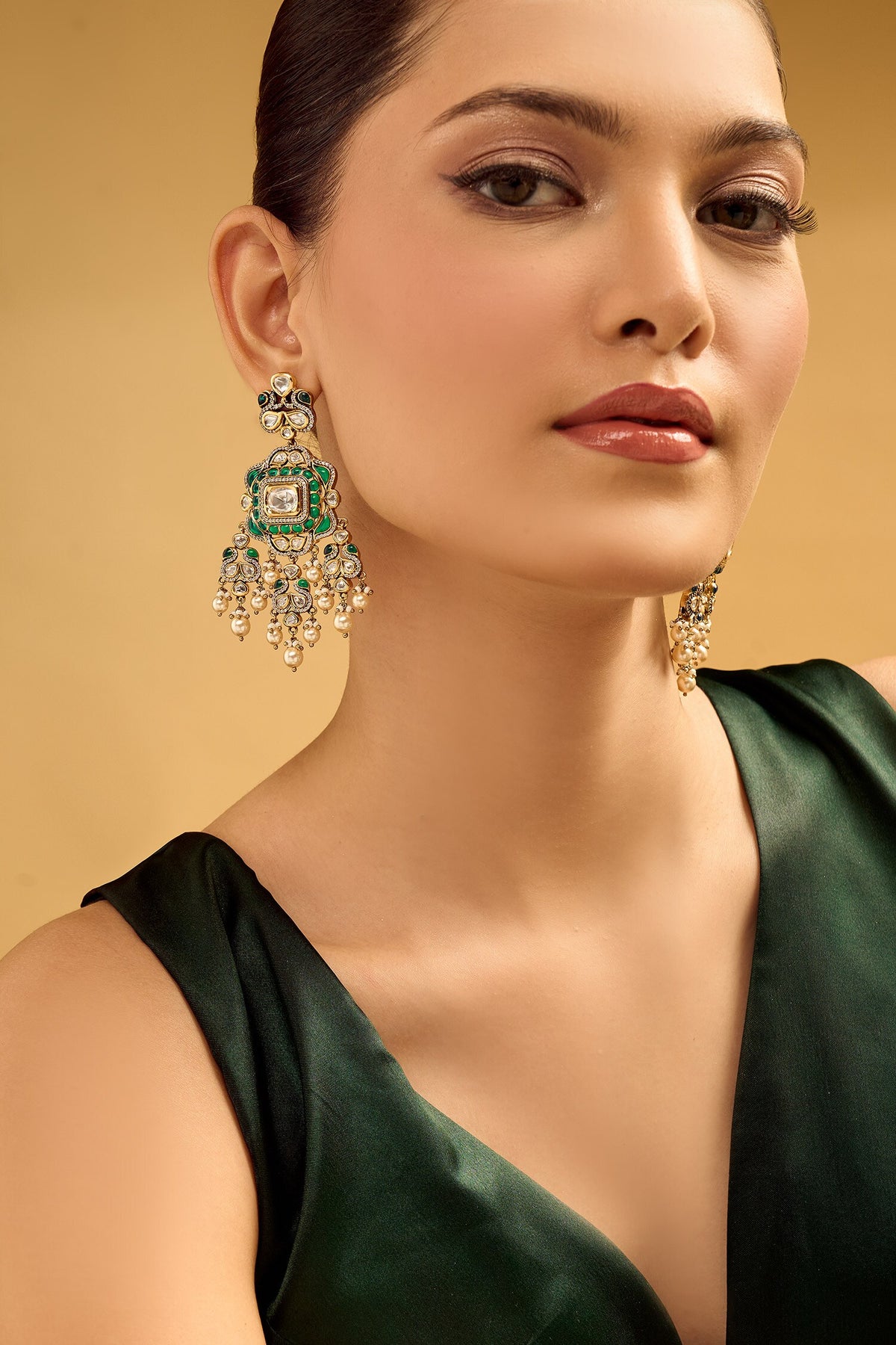 Green Brass Dangler Earrings 