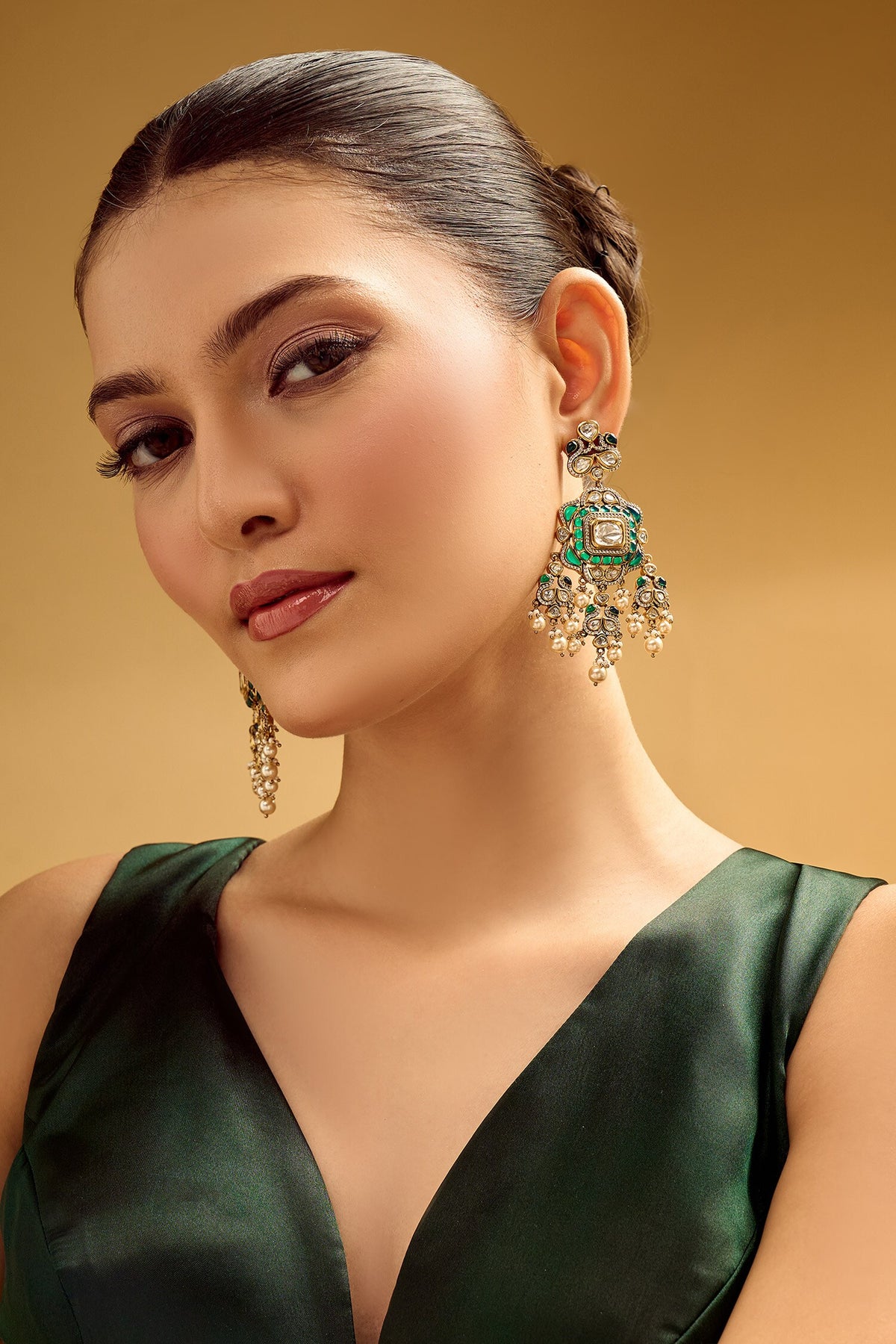 Green Brass Dangler Earrings 