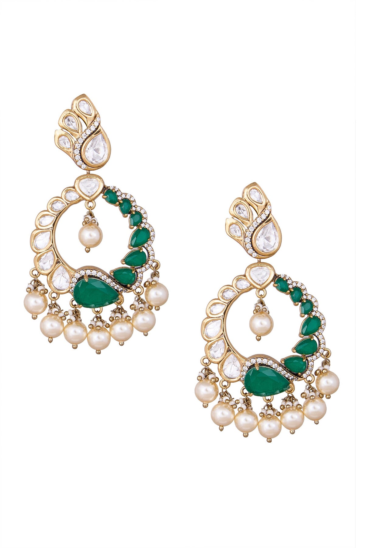 Green Pearl Drop Danglers 