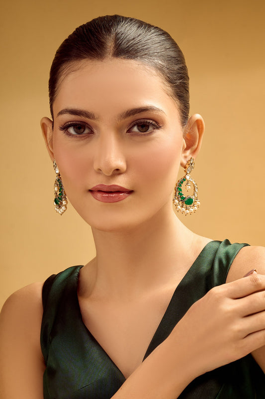 Green Pearl Drop Danglers 