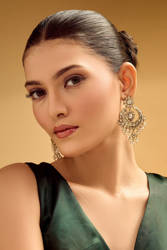 White & Gold Dangler Earrings 
