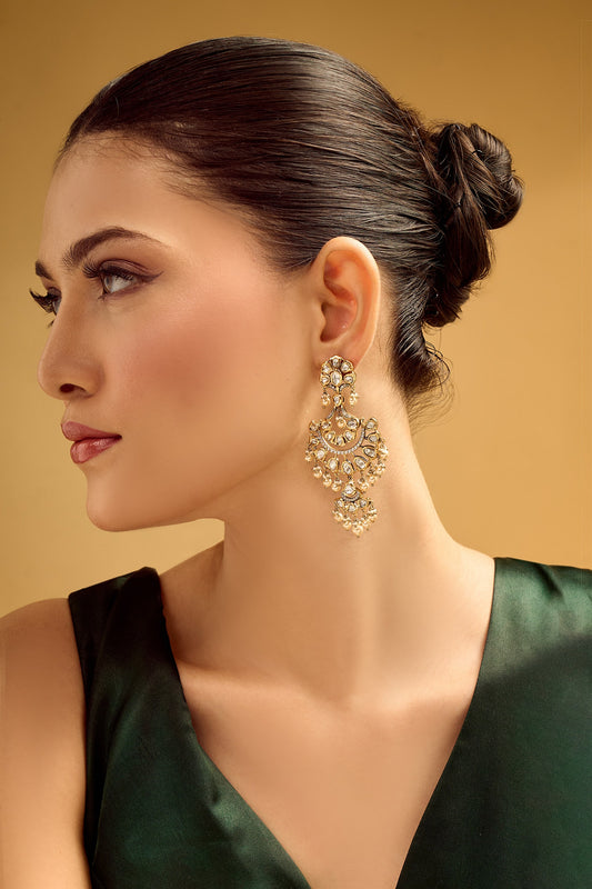 White & Gold Dangler Earrings 
