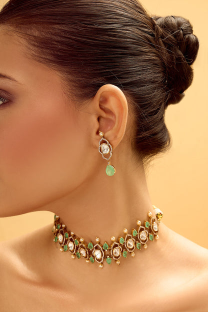 Mint Brass Necklace & Earring Set 